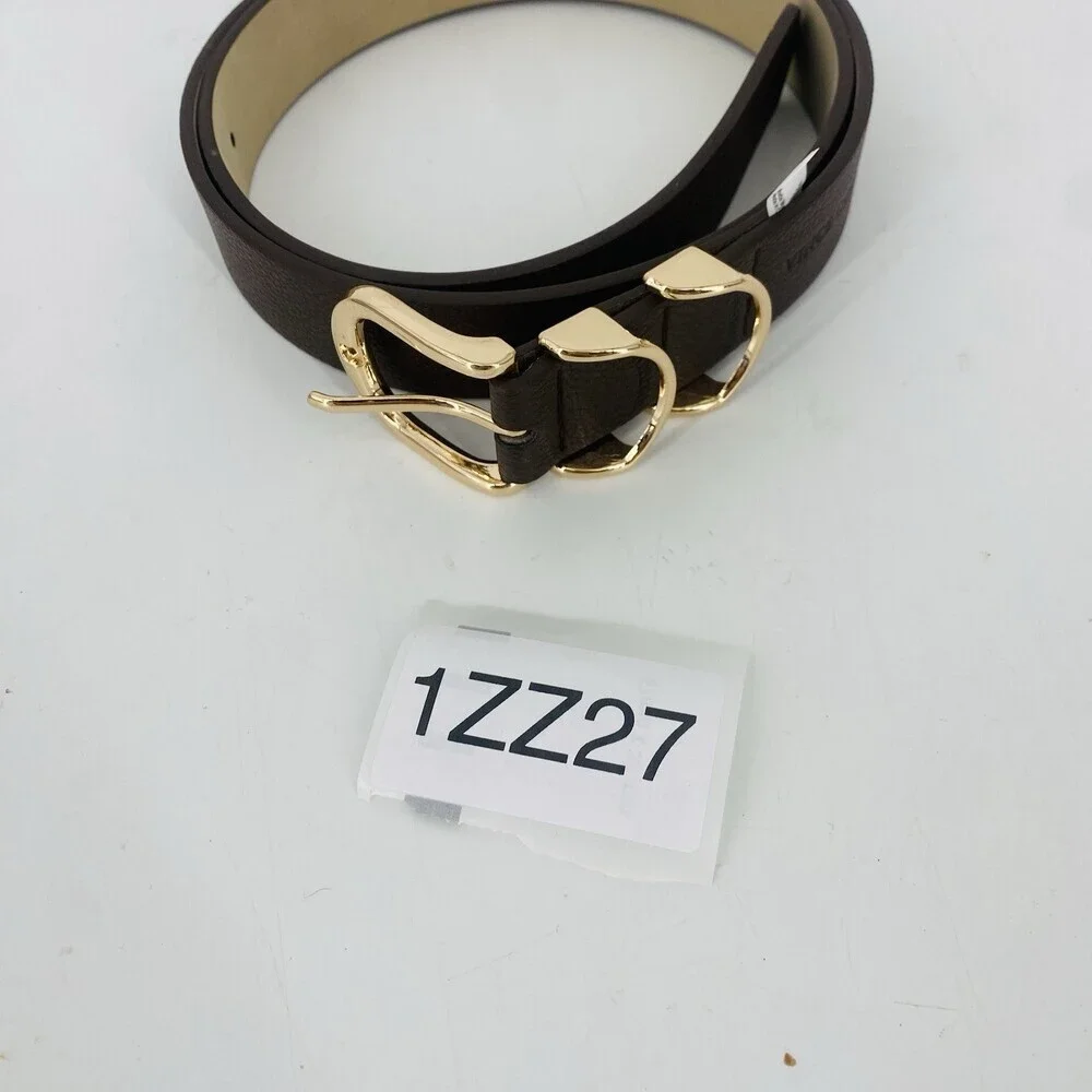 Vince Camuto Brown Vegan Leather Belt Large Gold Buckle Faux Leather Modern